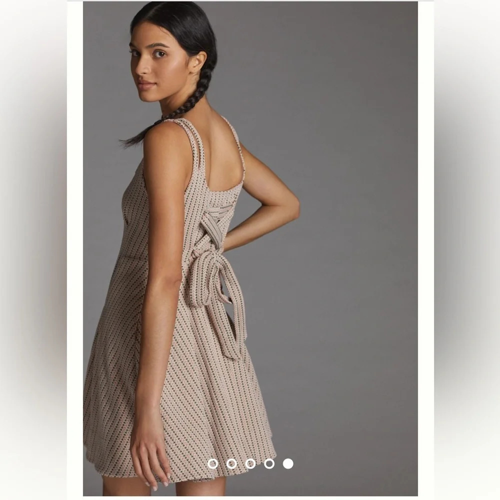 Maeve Beige Mini Dress with Bow-Back Detail